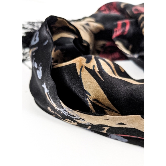 Silk Scarf Floral Long Fashion With Fringes - Picture 2 of 9